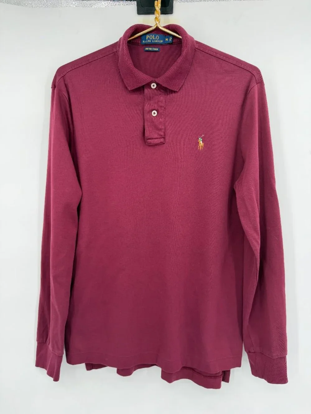 Polo Ralph Lauren Pima Soft Touch Long Sleeve Polo Shirt Men's Medium Burgundy
